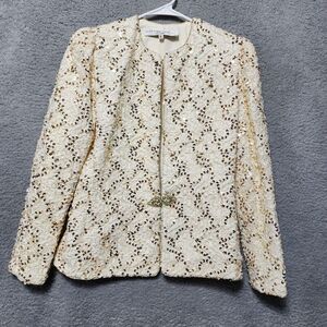 Lillie Rubin Jacket Blazer Cream Gold Sequin‎ Elegant Size 8 Vintage